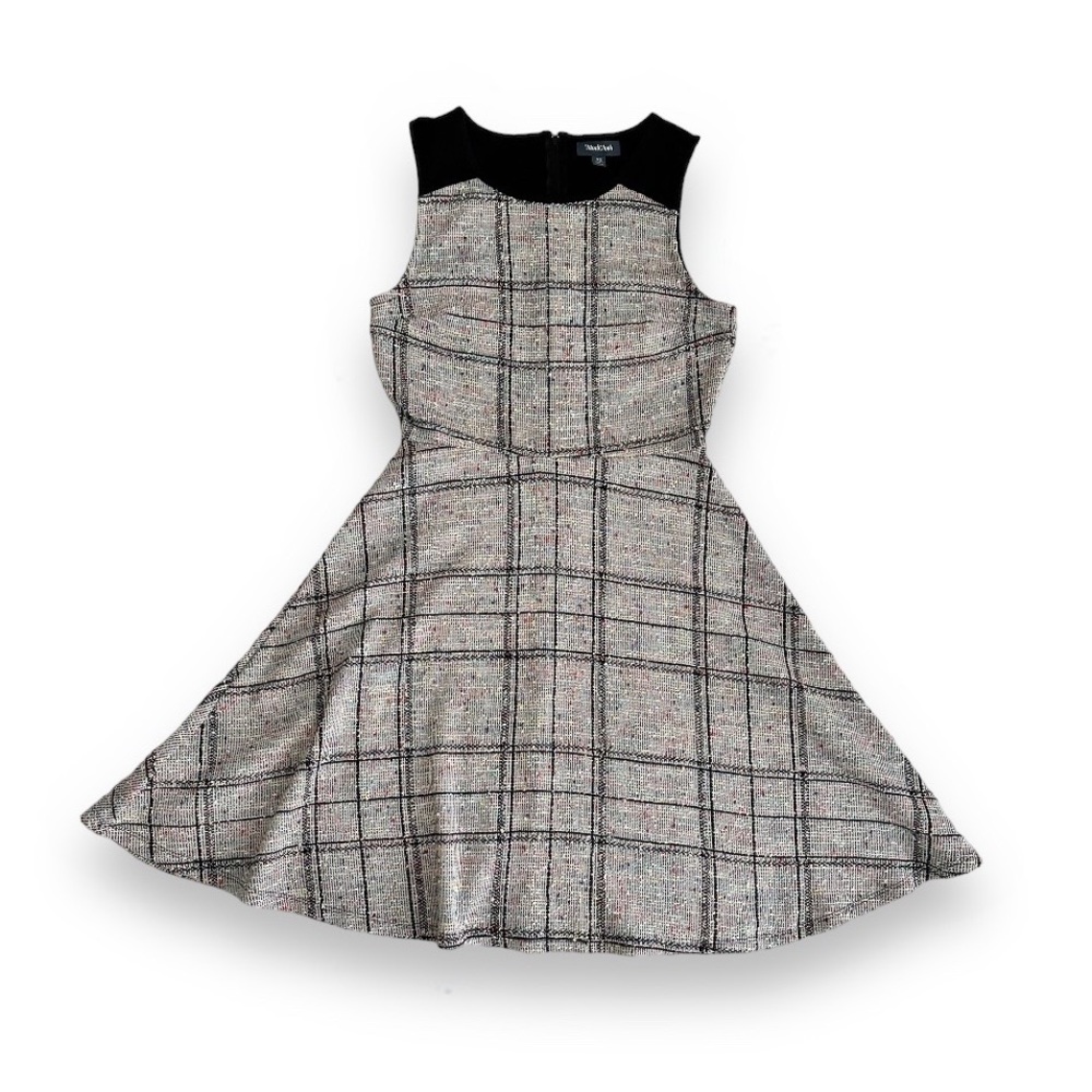 Modcloth Plaid Windowpane Confetti Tweed Fit and Flare Sleeveless Dress XS